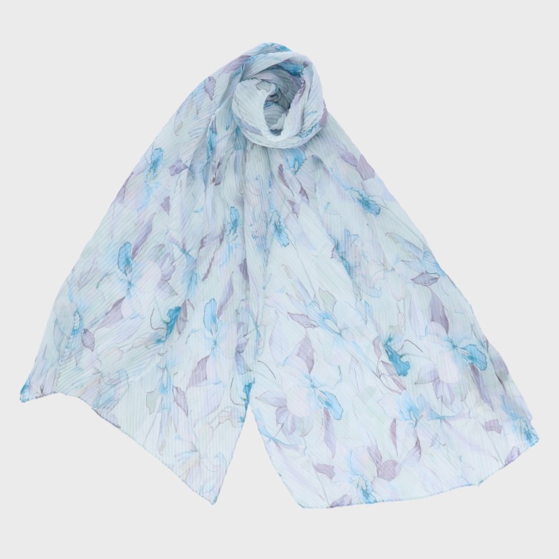 プリーツ加工プリントストール(水彩フラワー柄)