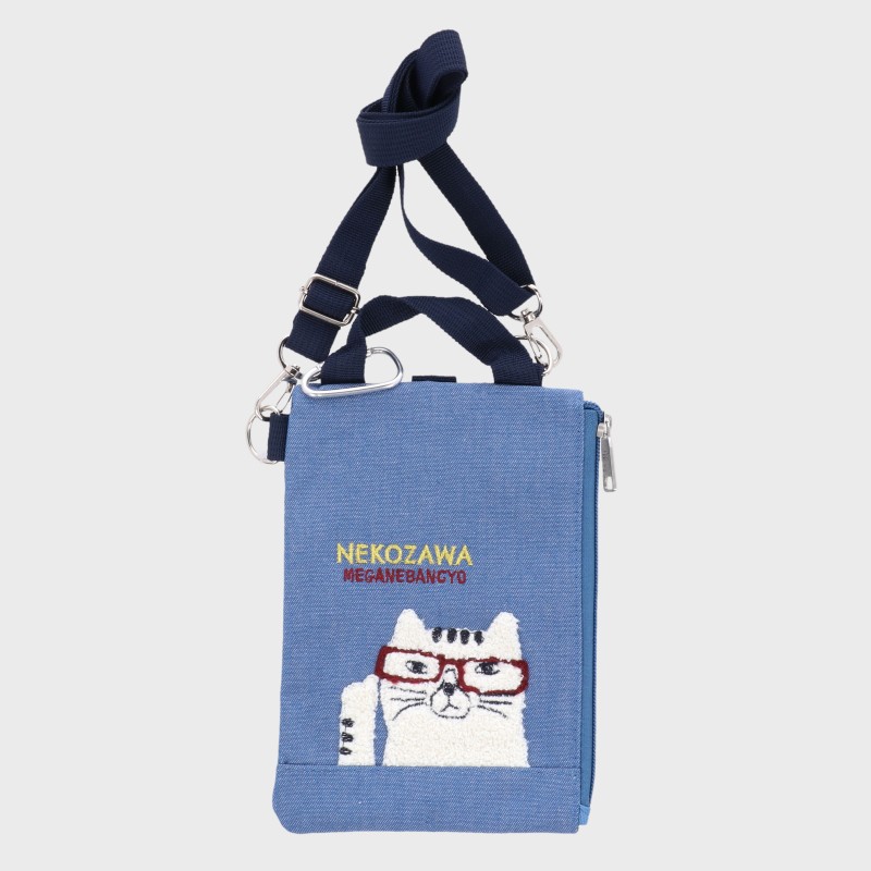 婦人ネコまるけデニム調ポシェット