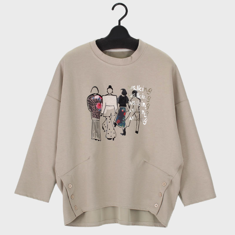 婦人横ボタン付き女性デザイン8分袖プルオーバー