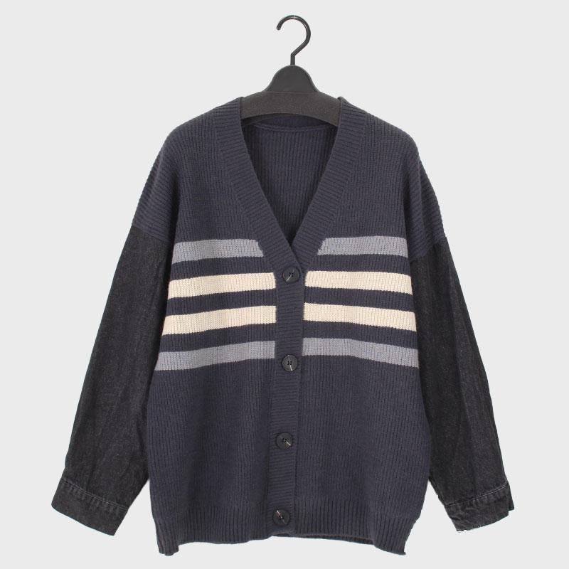婦人袖デニム4本ラインカーディガン