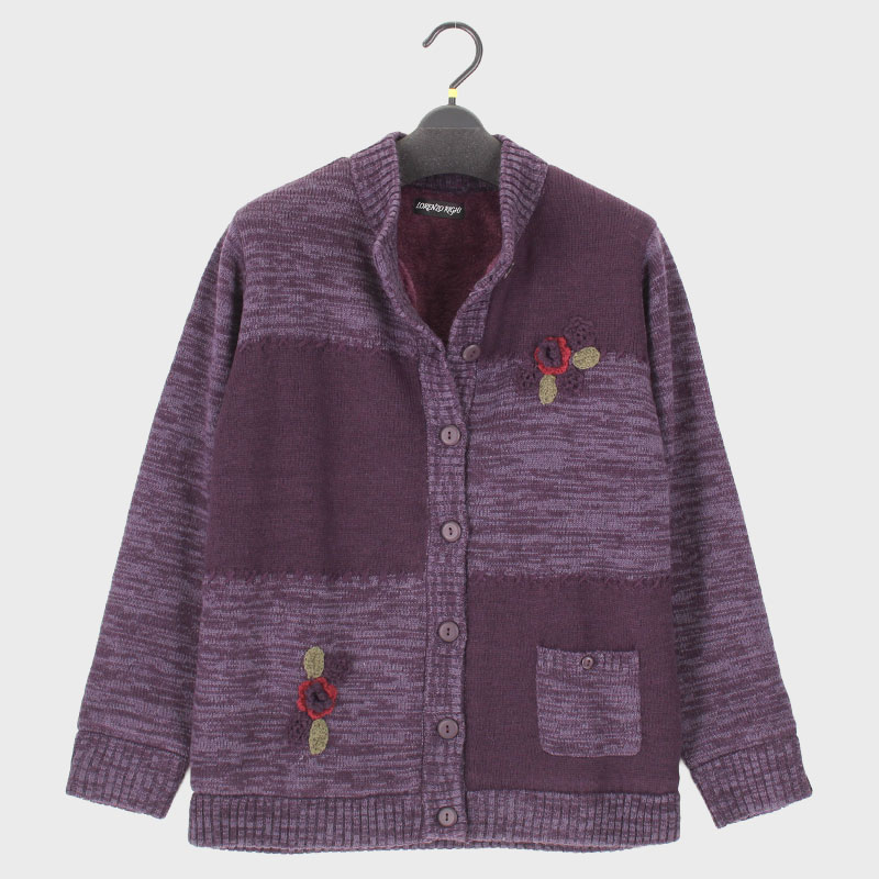 婦人『裏ボア』S寸毛混パネル配色カーディガン