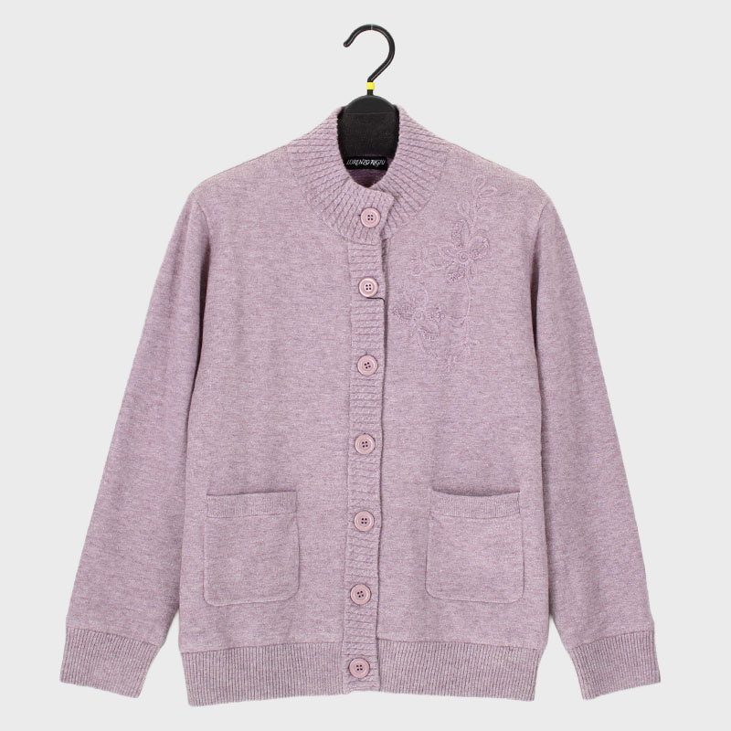 婦人『もちもち裏ボア』S寸花柄刺しゅう入りポケット付カーディガン