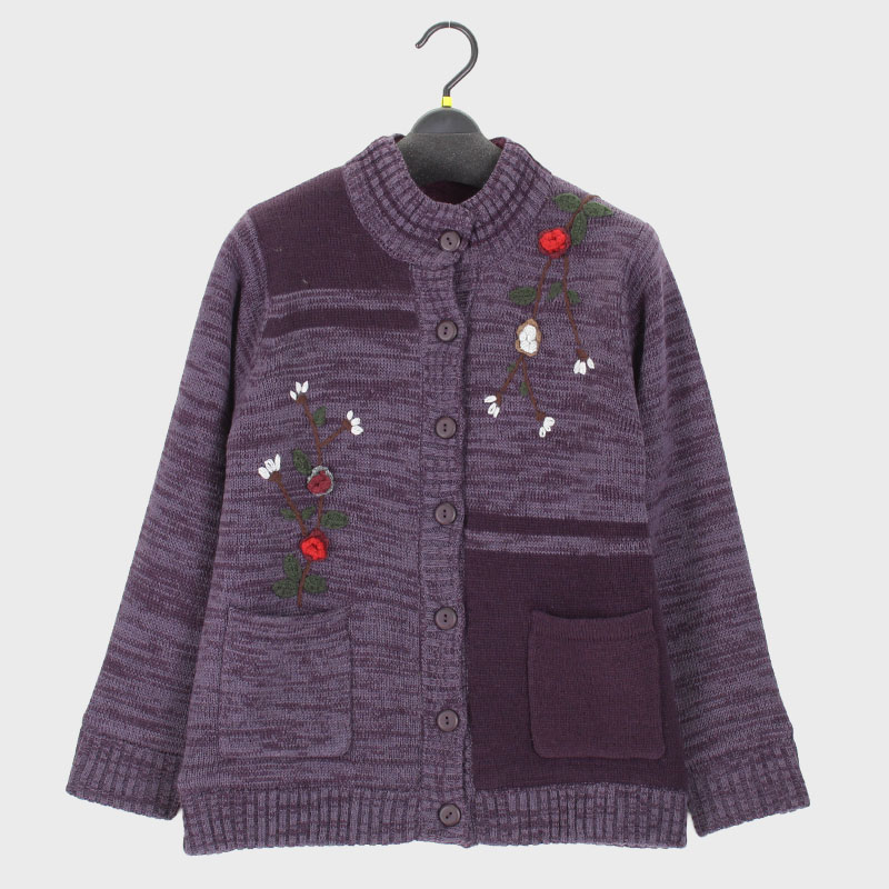 婦人S寸毛混モチーフ裏ボアカーディガン