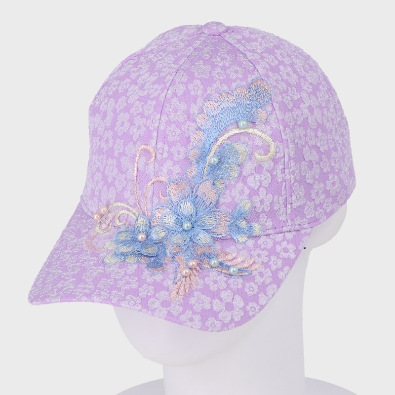 レース風ビーズ&刺しゅうデザインCAPキャップ(ピンク)