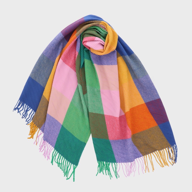 ブロックチェック柄プリーツストール