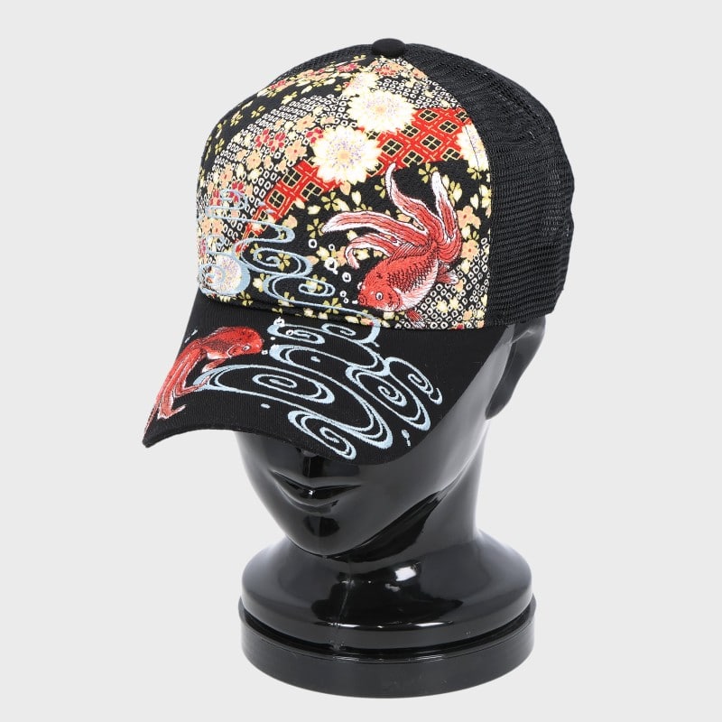 紳士和柄刺しゅうメッシュキャップ