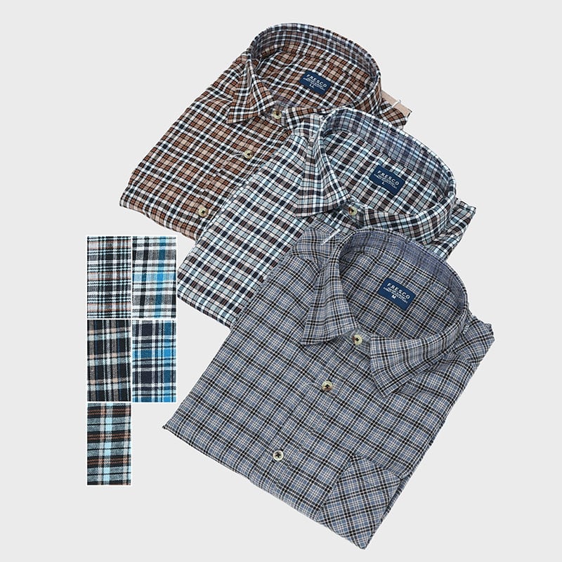 紳士長袖先染め格子シャツ