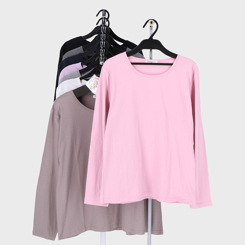 婦人大寸長袖綿100無地Tシャツ