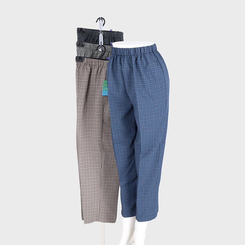 婦人日本製格子片ポケフリーパンツ