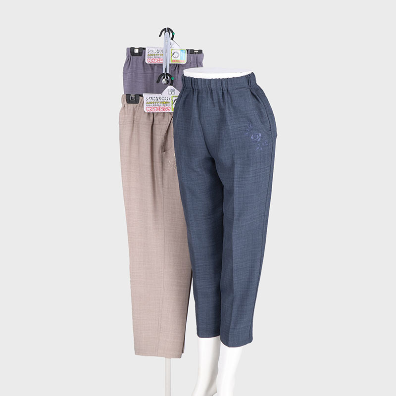 婦人杢ツイルしわ加工ポケット刺繍フリーパンツ60