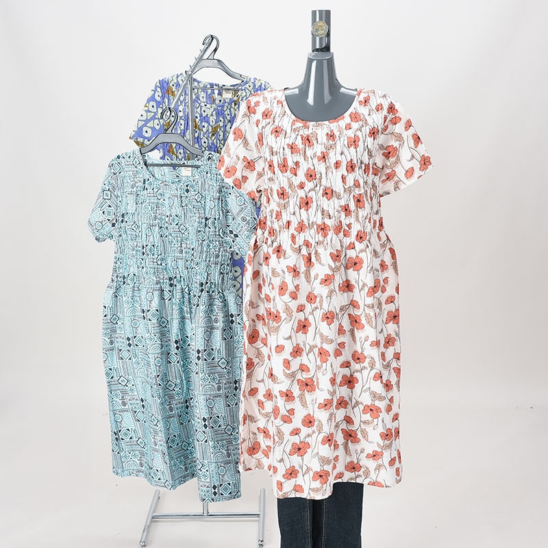 綿100%シャーリングホームワンピース