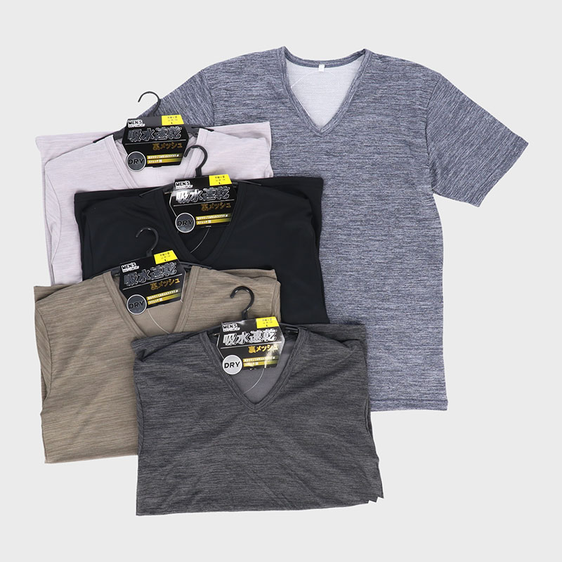 紳士無地半袖X首裏メッシュTシャツ