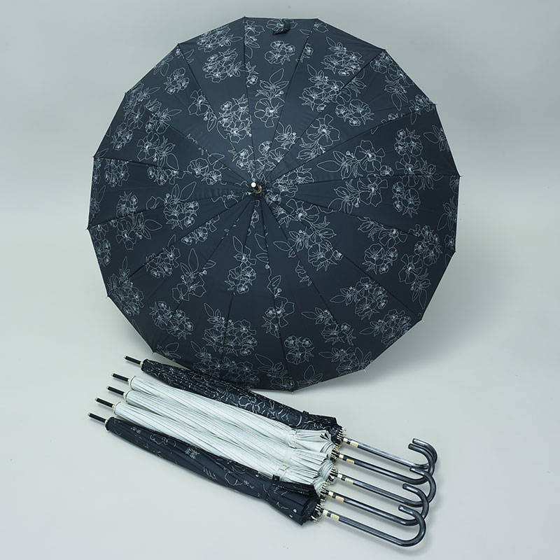 晴雨兼用ブラック55cm16本骨JP傘(花)