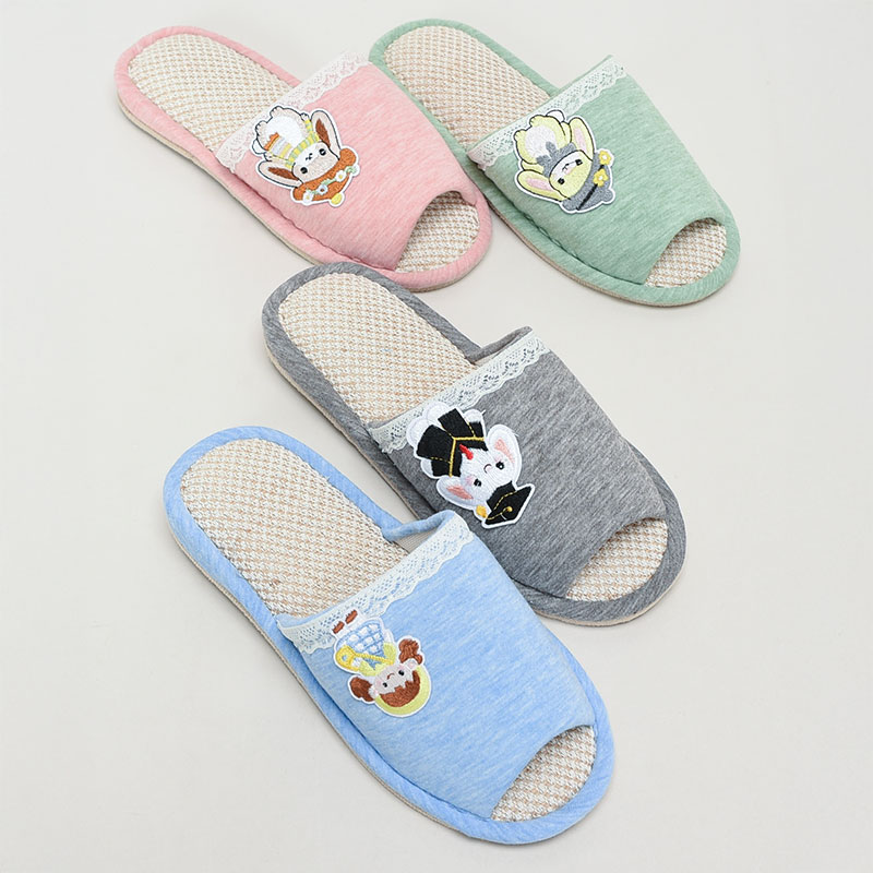 婦人外縫ウサギ刺繍スリッパ