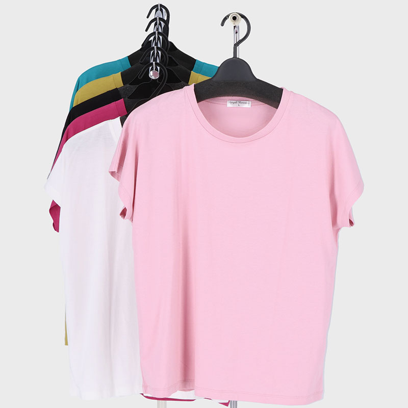 婦人大寸接触冷感綿100フレンチ袖無地Tシャツ