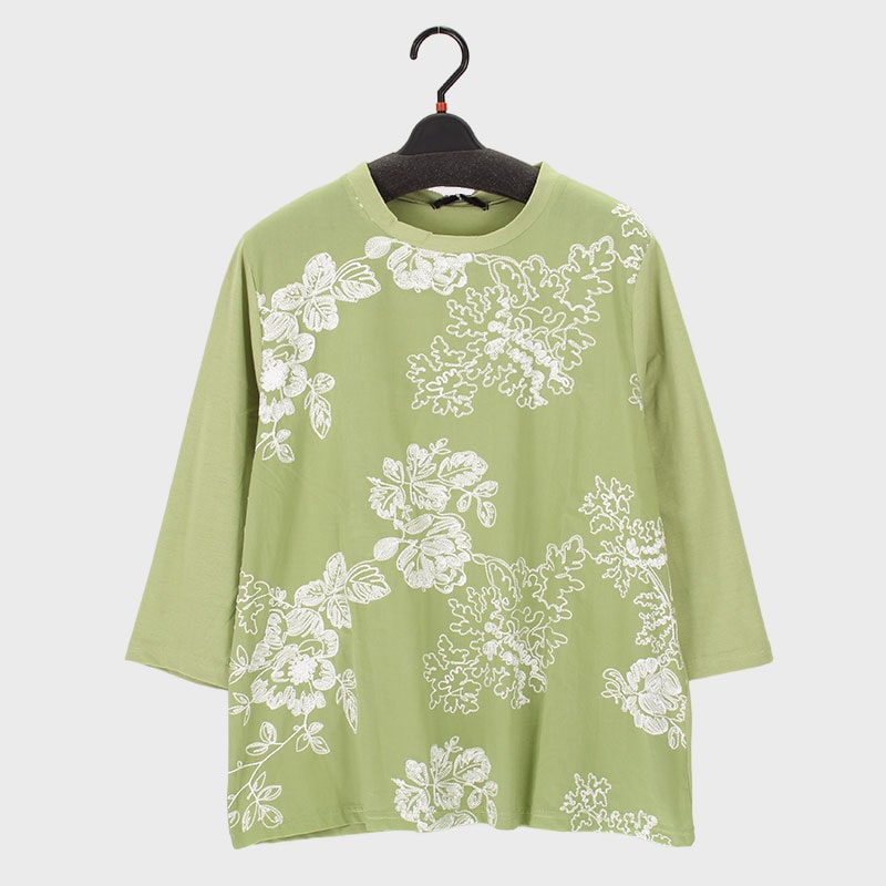 婦人LLサイズ7分袖刺しゅうカットソー