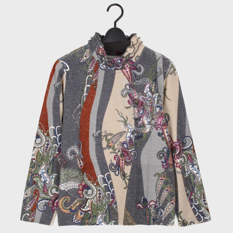 婦人3段メロープリントカットソー