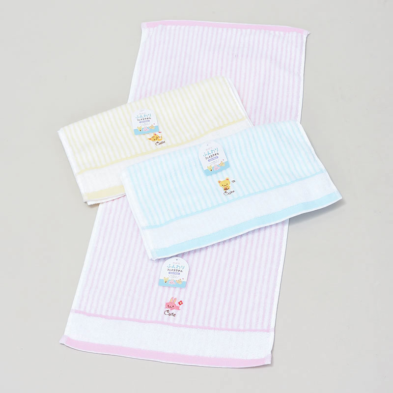 無撚糸刺繍入りフェイスタオル