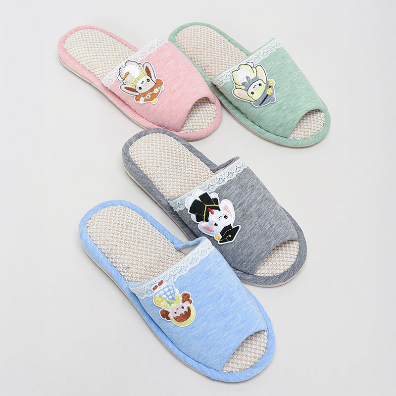 婦人外縫ウサギ刺繍スリッパ