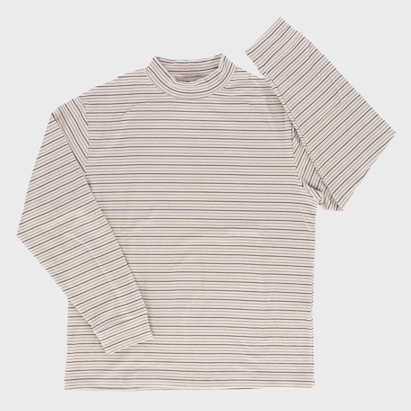紳士パウダースムースモックネックボーダー柄Tシャツ