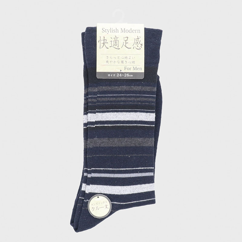 紳士綿混柄クルーソックス 口ゴムゆったり