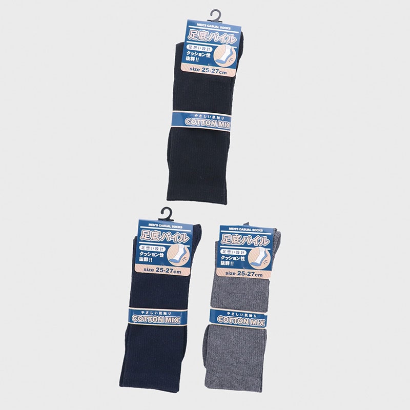 紳士綿混底パイルクルーソックス
