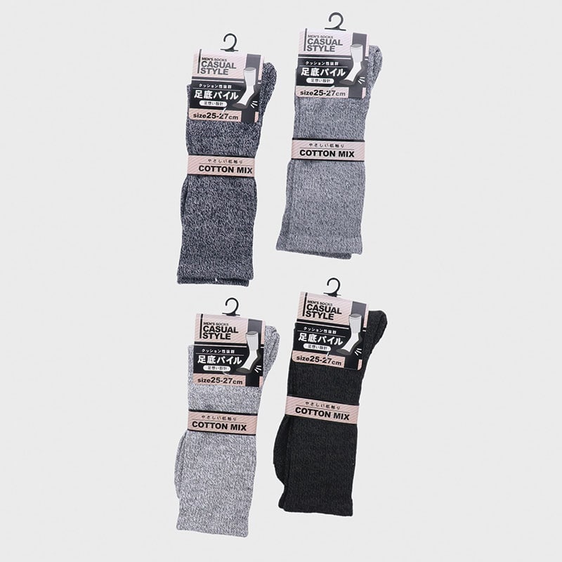 紳士綿混底パイルクルーソックス 杢調