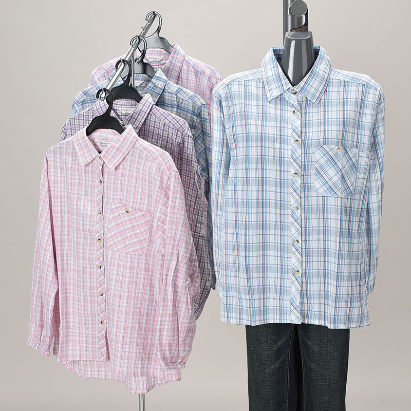 婦人格子作業ブラウス(袖口ゴム)