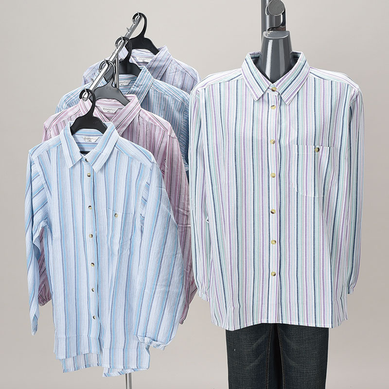 婦人ストライプ作業ブラウス(袖口ゴム)