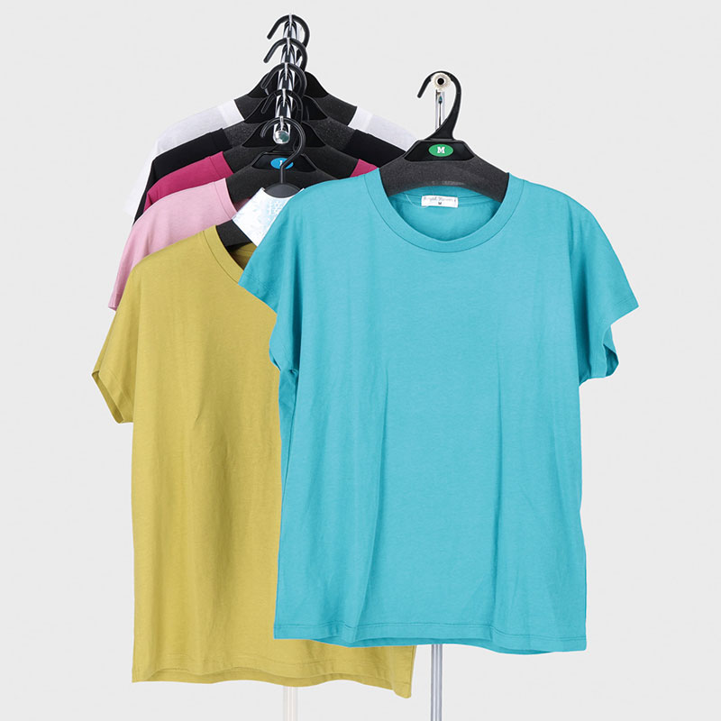 婦人大寸接触冷感綿100フレンチ袖無地Tシャツ