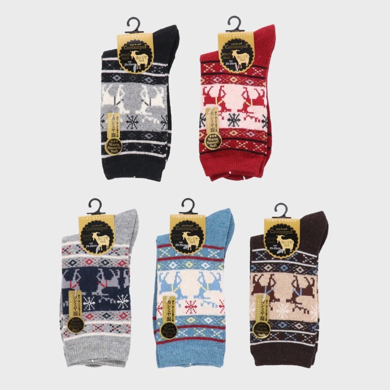 婦人カシミヤ混丈長クルーソックス