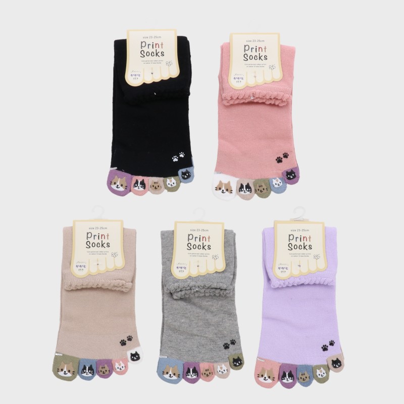 婦人ラバープリント5本指クルーソックス