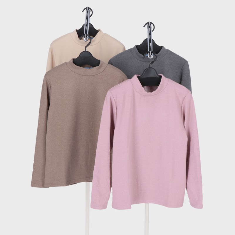 婦人大寸ストレッチボンディング微起毛無地ハイネック