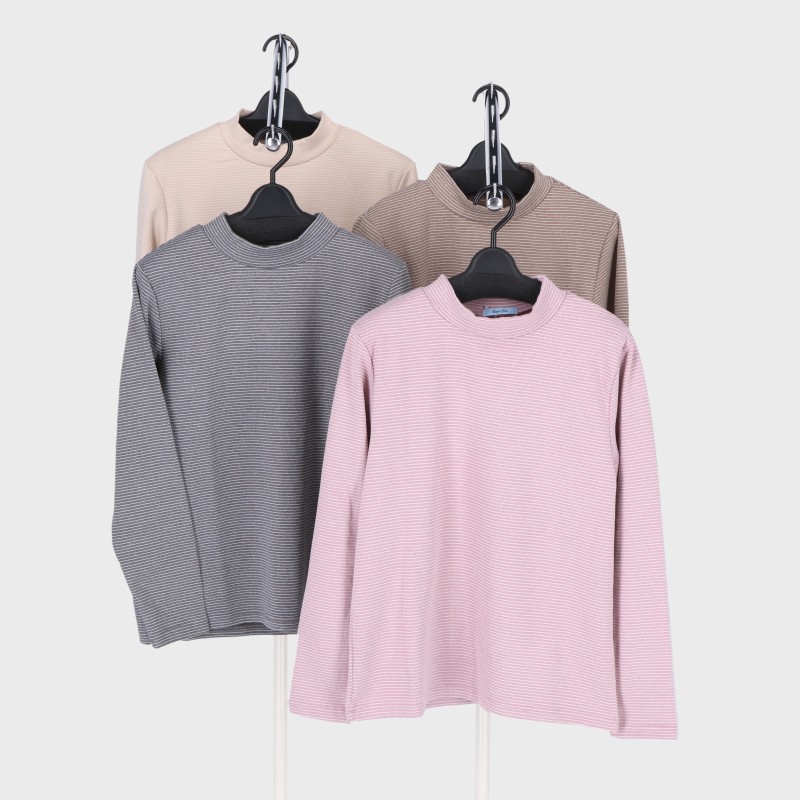 婦人ストレッチボンディング微起毛ボーダーハイネック