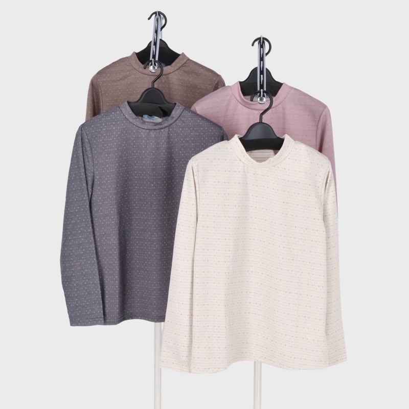 婦人大寸TC接結ジャガードハイネックTシャツ