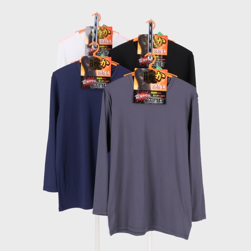 紳士エステルベア天裏起毛長袖丸首Tシャツ