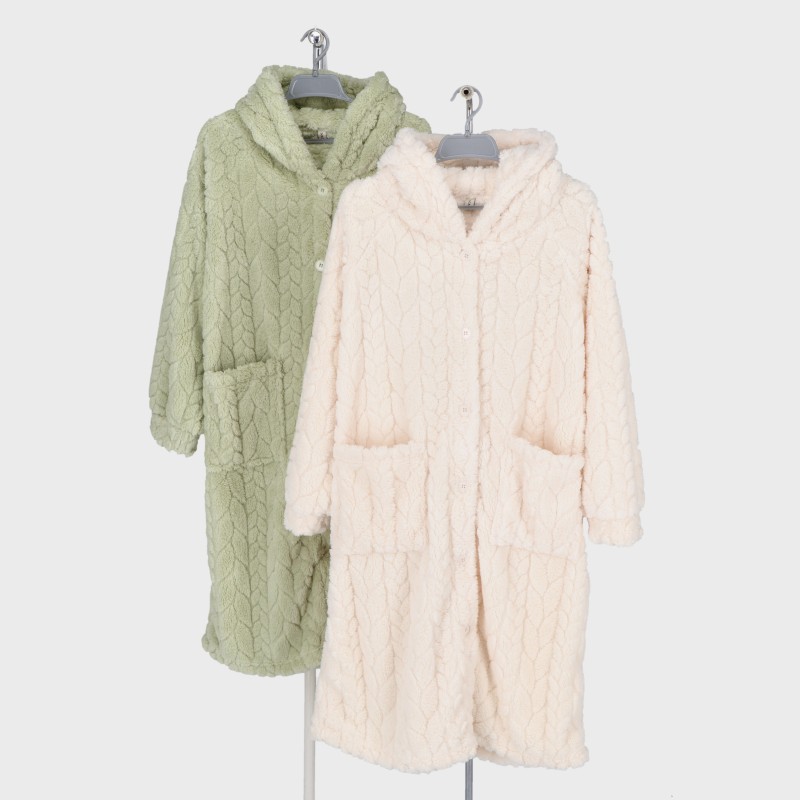 婦人着る毛布 フード付きもこもこガウン