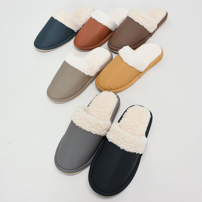 婦人外縫PUシープボアスリッパ