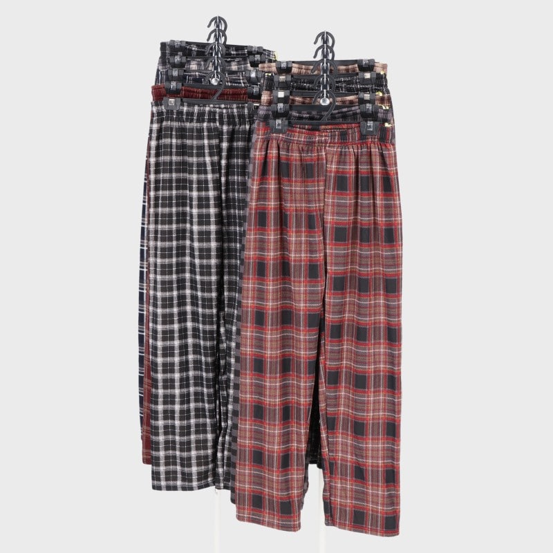 婦人裏ボア格子柄フリーパンツ