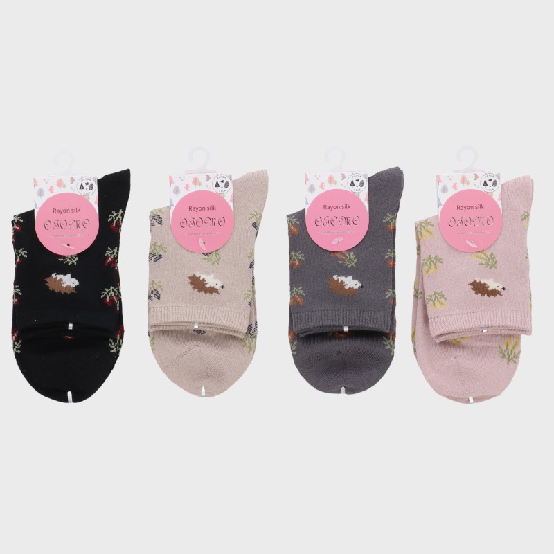 婦人レーヨン・シルク混ロークルー丈ソックス