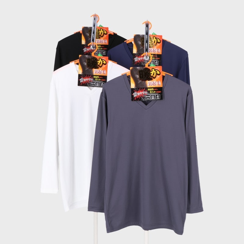 紳士エステルベア天裏起毛長袖X首Tシャツ