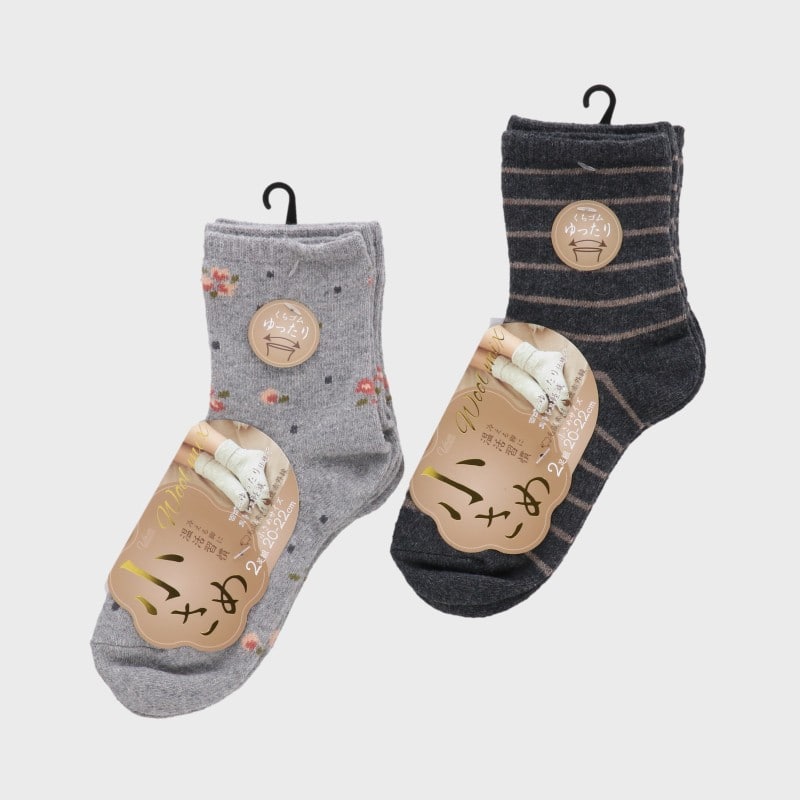 婦人クルー丈小さめ毛混ゆったり遠赤外線加工2足組