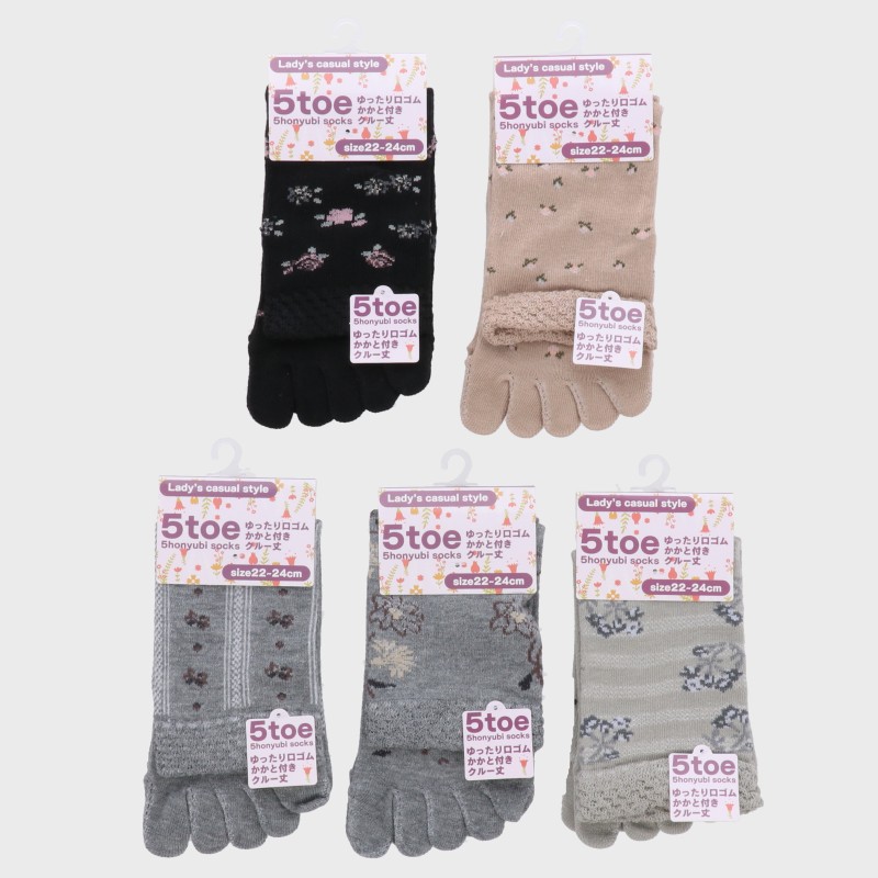 婦人5本指花柄ソックス