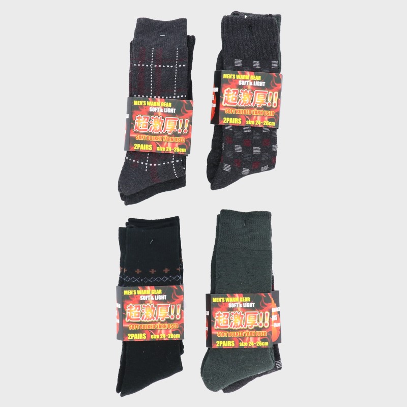 紳士超厚地毛混柄パイルソックス2足組