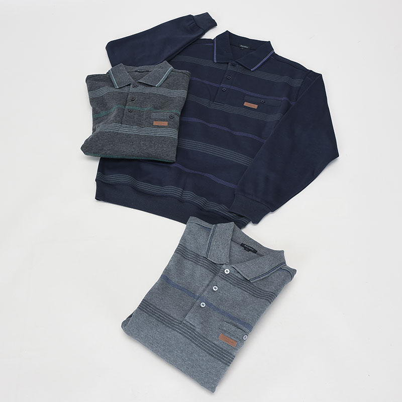 紳士裏起毛前身ボーダーポロトレーナー