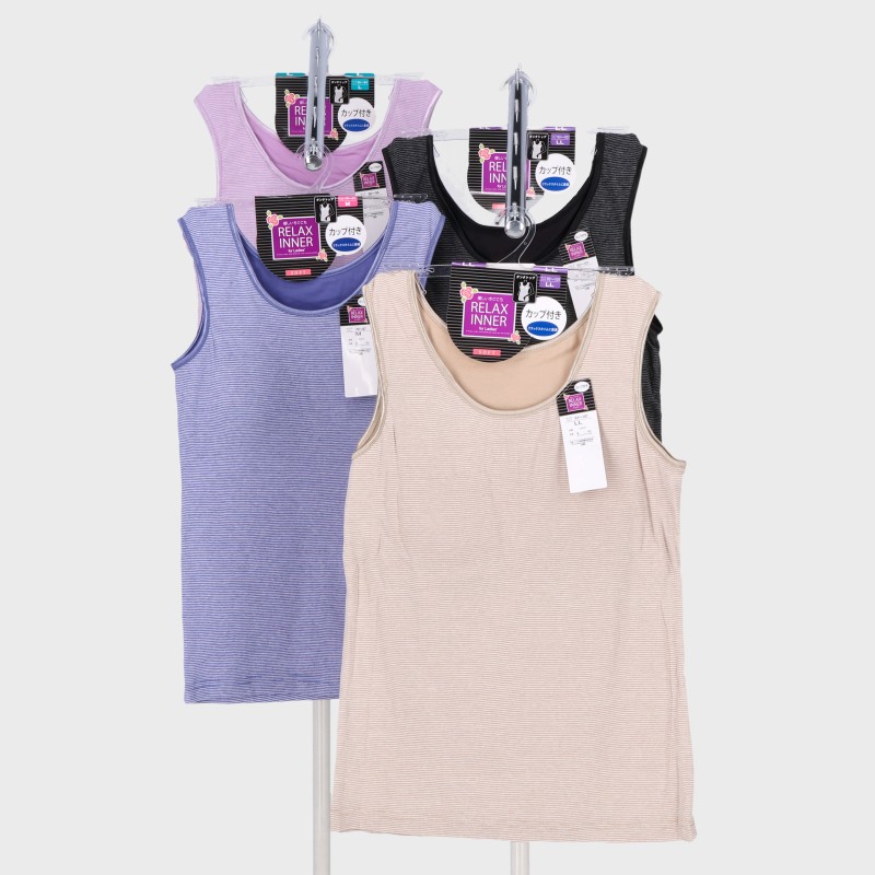 婦人リブボーダーカップ付きタンク