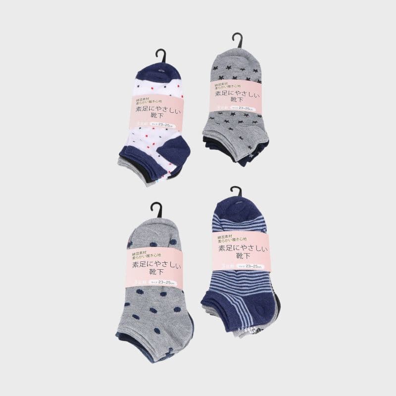 婦人綿混スニーカーソックス3足組「D」