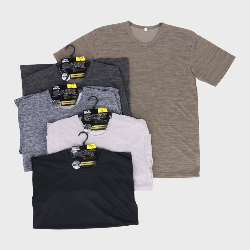 紳士無地半袖丸首裏メッシュTシャツ