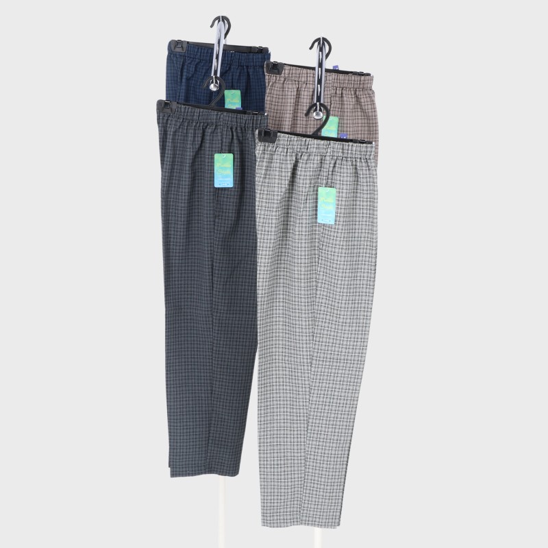 婦人日本製格子片ポケフリーパンツ