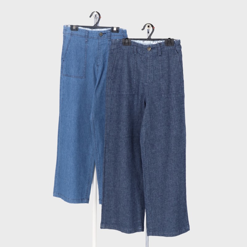 婦人綿麻デニムワイドパンツ
